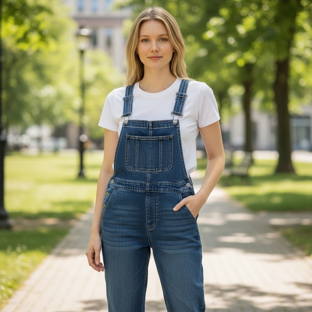 American Eagle 90s Baggy Overalls Medium Wash Denim Drawstring Waist Size M